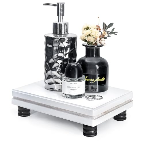 EOSAHR Wood Riser: Display Stand for Rustic Bedroom Decor, Black & White | Display Riser, Plant & Cake Stand, Perfume Organizer, Bathroom Counter Organizer, Kitchen Storage for Sponge, Apartment Decor - color: Black & White
