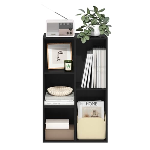 Furinno LUDER Book Shelf, 5-Cube Bookshelf, Reversible Bookcase with Open Shelves, 9.4 x 19.5 x 31.5, Easy Assembly, for Living Room, Bedroom, Home Office, Darkwood - color: Darkwood, size: 5-Cube, 9.4 x 19.5 x 31.5