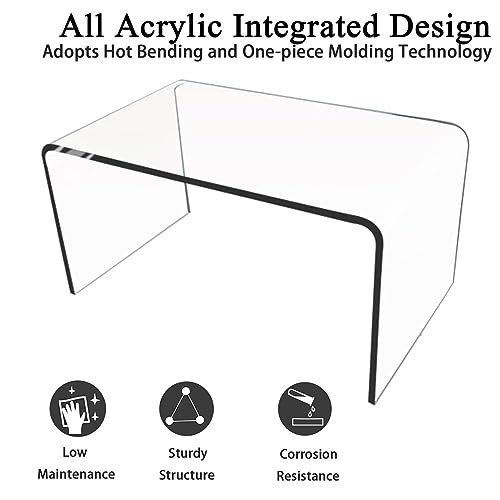 Premium C-Shape Acrylic Side Table,24" L x 14" W x 12" H x 1/2" Thick Clear End Table,Transparent Nightstand with Waterfall Edges,Modern Lucite Side Table for Living Room - size: 24" L x 14" W x 12" H