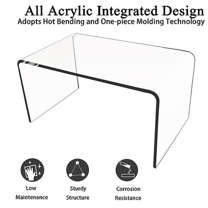 Premium C-Shape Acrylic Side Table,24" L x 14" W x 12" H x 1/2" Thick Clear End Table,Transparent Nightstand with Waterfall Edges,Modern Lucite Side Table for Living Room - size: 24" L x 14" W x 12" H