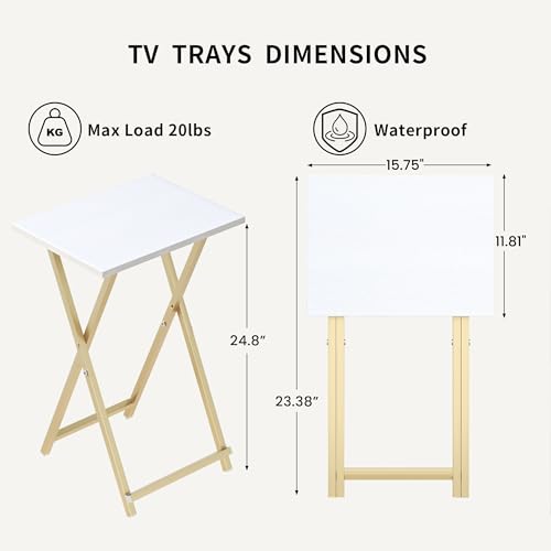 Acovy Foldable TV Trays, Small Folding Table, TV Trays Set of 2, TV Dinner Tray, Side Table for Bed, Couch, Portable Easy to Move, White & Gold - color: White & Gold-2pcs