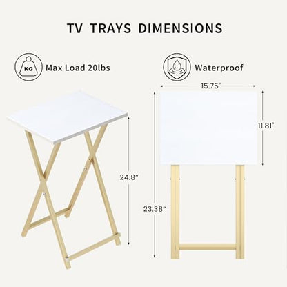 Acovy Foldable TV Trays, Small Folding Table, TV Trays Set of 2, TV Dinner Tray, Side Table for Bed, Couch, Portable Easy to Move, White & Gold - color: White & Gold-2pcs