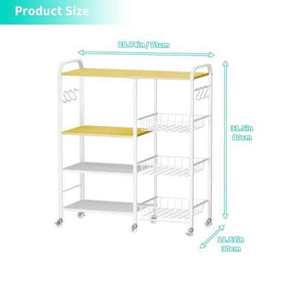 HapiRm Rolling Kitchen Microwave Cart - 4 Tier Microwave Table Stand with Pull-Out Baskets, Coffee Bar Baker's Rack with Wheels Rolling Storage Cart Organizer Shelf for Living Room Office, Balcony - color: White