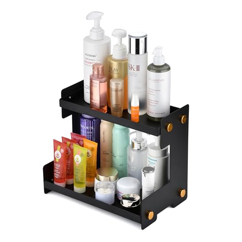 FFK 2 Tier Bathroom Countertop Organizer, Storage Shelf for Cosmetics, Ideal for Cabinet, Pantry, and Desktop, for Kitchen and Office - color: Black 1