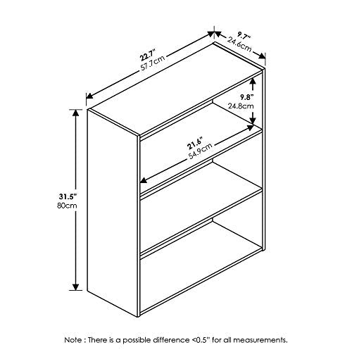 Furinno Pasir 3-Tier Open Shelf Bookcases, Steam Beech and Espresso