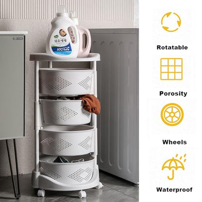 4-Tier Adjustable Kitchen Storage Rack,4 Layer Rotating Vegetable Organizer with Lockable Casters,Multi-Layers Rotatable Baskets for Kitchen Bathroom Living Room,White - size: 4-Tier