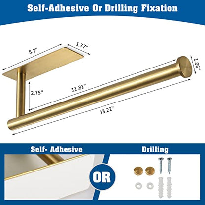 theaoo Under Cabinet Paper Towel Holder for Kitchen, Adhesive, 2 Pack Gold | Self-Adhesive or Screw Mount for Cabinets and Walls; Durable SUS304 Stainless Steel Fits Standard and Jumbo Rolls - color: Gold 2pc