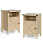 Farmhouse End Table, Nightstand with Barn Door and Shelf,Set of 2,Natural | End Tables,Wooden Sofa Side Table, Modern Bed Side Table Rustic Nightstands, Bedroom, Living Room - color: Natural