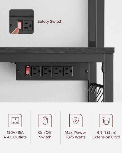 VASAGLE Bakers Rack with Power Outlet, Microwave Stand, Kitchen Tall Utility Storage Shelf, with Metal Wire Panel, 14 Hooks, 15.7 x 31.5 x 66.9 Inches, Charcoal Gray and Ink Black UKKS025B22 - color: Charcoal Gray + Ink Black, size: 31.5"W