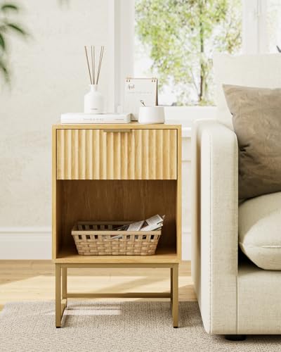 Masupu Fluted Nightstand,Modern Night Stand Wood Bedside Table with Storage Drawer Side End Table for Bedroom,Office,Oak - color: Flutted-oak