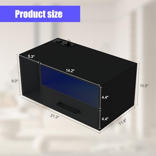 Homaterial Floating Nightstand with Charging Station and LED Lights, Floating Bedside Table with Drawers Wall Mounted Nightstands,for Bedroom Room, 21.3" x 11.8" x 10",Black - color: Black