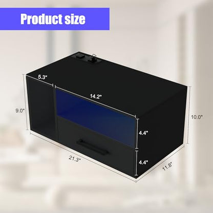 Homaterial Floating Nightstand with Charging Station and LED Lights, Floating Bedside Table with Drawers Wall Mounted Nightstands,for Bedroom Room, 21.3" x 11.8" x 10",Black - color: Black