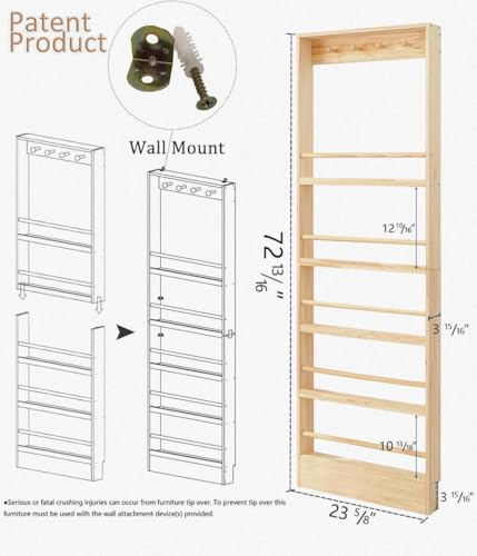 Wooden Kids Bookshelf, Wall Mount Shelf with Hooks, Organizer for Toys and Books, Space-Saving