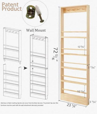 Wooden Kids Bookshelf, Wall Mount Shelf with Hooks, Organizer for Toys and Books, Space-Saving