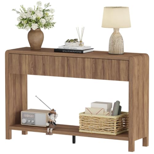 FATORRI Console Sofa Table for Entryway, 47.2 inch Wood Foyer Tables for Living Room, Farmhouse Couch Table behinde Sofa with 2 Drawers for Hallway Storage (Walnut) - color: Walnut