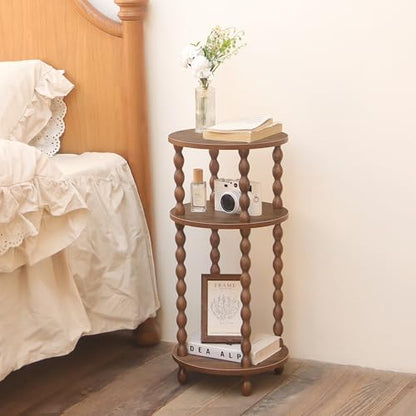 AWASEN Small Round End Table, Round Side Table with 3-Tier Open Shelf for Small Spaces, Wood Accent Table Nightstand for Bedroom, Living Room, Office, Walnut Brown - color: Walnut Brown