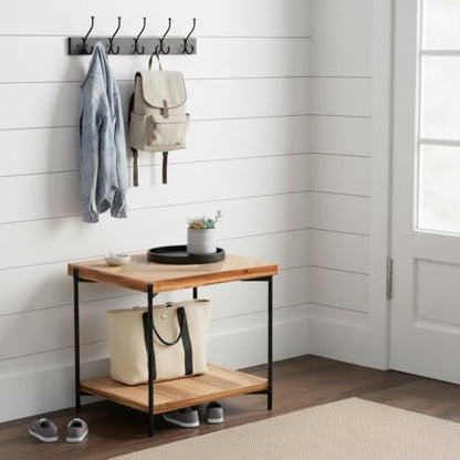 CONSDAN StoneCreek End Table 23 inch, Solid Fir Wood Side Table with Metal Frame, 2-Tier Storage Shelf, Square Nightstand for Living Room, Bedroom & Office, Rustic Style - color: End Table