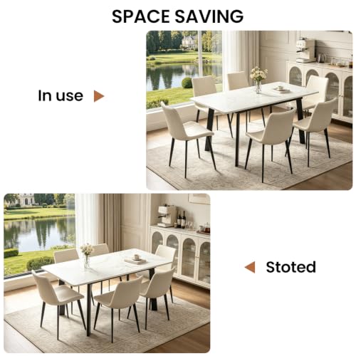Modern 47.2"-63" Extendable Rectangular Dining Table, White | Removable Extension Leaf, Durable MDF Tabletop, Accommodates 4-8 Guests, Industrial Dining Room Small Kitchen & Dinner Spaces - color: White