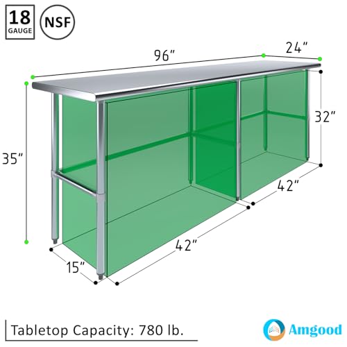24 in. x 96 in. Open Base Stainless Steel Work Table | Residential & Commercial | Food Prep | Heavy Duty Utility Work Station | NSF - size: 96 in. Length x 24 in. Width