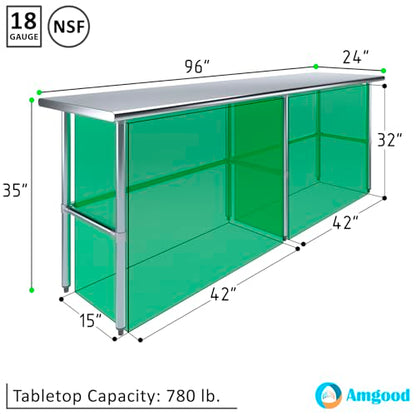 24 in. x 96 in. Open Base Stainless Steel Work Table | Residential & Commercial | Food Prep | Heavy Duty Utility Work Station | NSF - size: 96 in. Length x 24 in. Width