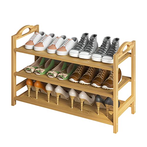 UDEAR Bamboo Shoe Rack 3-Tier Shoe Storage Organizer Entryway Shoe Shelf
