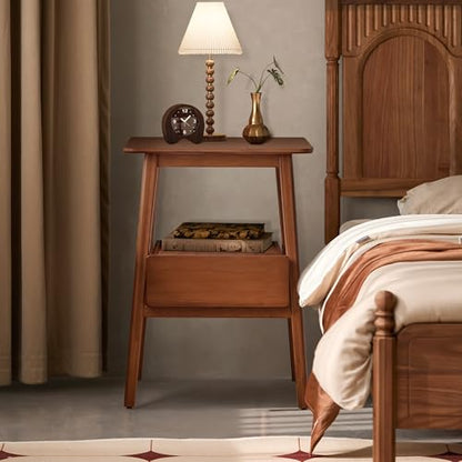 JIKUGO Nightstand Mid Century Modern and Drawers Display Cabinet for Bedroom Bamboo Bedside Tables 21.9x15.8x14.2in Night Stands Bed Side Table - color: Walnut