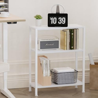 3-Tier Side Table, Small End Table, Sofa Side Table for Narrow Spaces, Slim End Table, Skinny Nightstand Table for Living Room Bedroom Office, White - color: White
