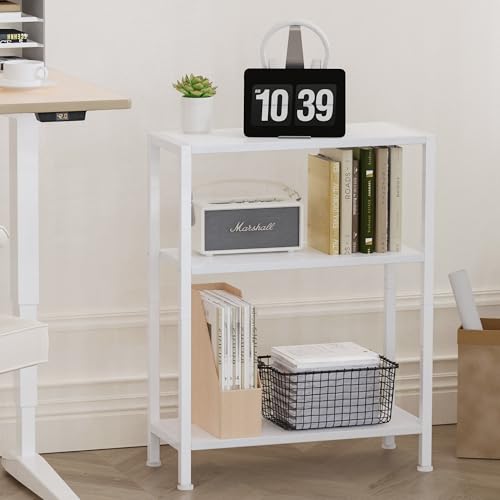 3-Tier Side Table, Small End Table, Sofa Side Table for Narrow Spaces, Slim End Table, Skinny Nightstand Table for Living Room Bedroom Office, White - color: White