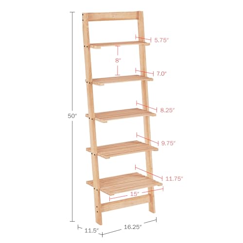 5-Tier Ladder Shelf - 50-Inch Narrow Leaning Bookshelf - Wooden Bookcase for Living Room, Bathroom, Kitchen, Office, or Bedroom Furniture by Lavish Home (Oak) - color: Pickled Oak