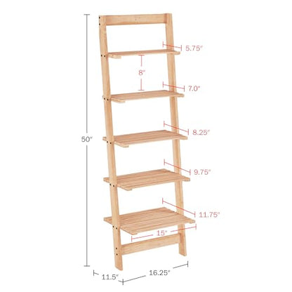 5-Tier Ladder Shelf - 50-Inch Narrow Leaning Bookshelf - Wooden Bookcase for Living Room, Bathroom, Kitchen, Office, or Bedroom Furniture by Lavish Home (Oak) - color: Pickled Oak