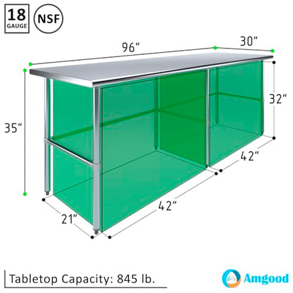 30 in. x 96 in. Open Base Stainless Steel Work Table | Residential & Commercial | Food Prep | Heavy Duty Utility Work Station | NSF - size: 96 in. Length x 30 in. Width