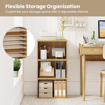 Giantex 3 Tier Bookcases Set of 2, Modern Book Shelves Cube Storage Organizer, Open Storage Cabinet Multi-Functional Home Office Bedroom Furniture Display Bookcases, Natural - color: Natural