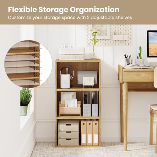 Giantex 3 Shelf Bookcase, Modern Bookshelf Cube Storage Organizer, Open Storage Cabinet Multi-Functional Home Office Bedroom Furniture Display Bookcases, Natural | Open Storage Cabinet, Multi-Functional Book Shelves, Furniture Display Bookcases for Living