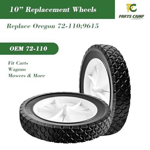 Parts Camp 10" Plastic Wheel Replacement for Oregon 72-110, 2 Pack Universal Wheels for Hand Truck, Lawn Mower, Utility Cart, Radio Flyer Wagon, Lawn Sprayer, Trash Can and BBQ Grill - size: 10-inch