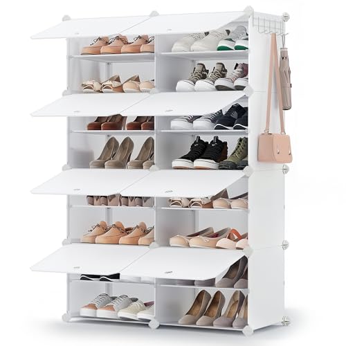 SONGMICS Shoe Rack Organizer, 8-Tier Shoe Storage Cabinet for Closet and Entryway, Holds 32 Pairs of Shoes, Adjustable, Cloud White ULPC034W03 - color: Cloud White, size: 8 Cubes