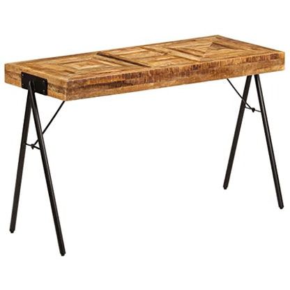 Industrial Vintage Writing Table Solid Mango Wood Steel Frame Compact Workspace Desk Smooth Surface Sturdy Metal
