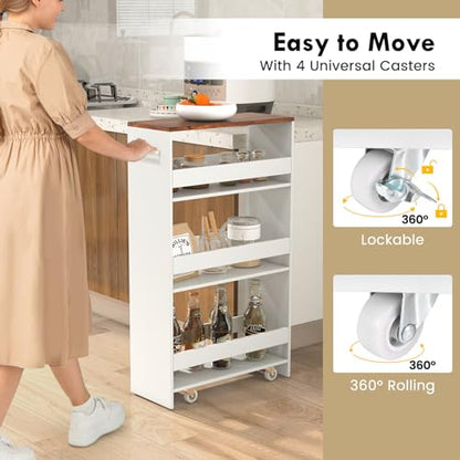 LOKO 4-Tier Rolling Storage Cart, 8 Inches Slim Kitchen Cart on Wheels with Open Shelves & Handle, Laundry Room Cart Between Washer and Dryer, for Bathroom Next to Fridge (White & Rustic Brown) - color: White & Rustic Brown