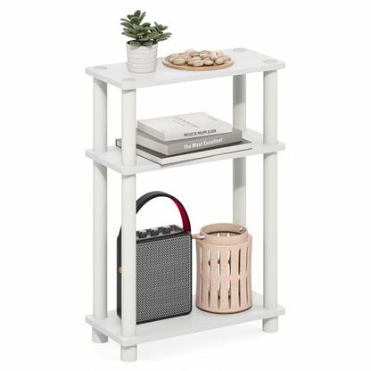 Furinno Turn-N-Tube Narrow Side Table, 3-Tier Rectangular Modern End Table with Storage Shelf, Slim Toolless Assembly Nightstand, Night Stand, Bedside Table, for Living Room, Bedroom, White - color: White/White