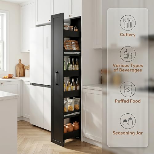 6-Tier Slim Mobile Shelving Cart with Wheels, Rolling Pantry Cabinet with 6 Baskets, Narrow Pull-Out Utility Cart, Space Saving Storage Organizer for Kitchen Living Room Bathroom Narrow Spaces, Black - size: Black & 11.81"D x 15.75"W x 70.47"H