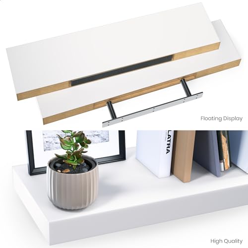 Ballucci Floating Shelves, 36" Wood Wall Shelf Set of 2, with Invisible Brackets for Bathroom, Living Room, Bedroom, Kitchen, Nursery, 6" Deep, White - color: White, size: 35.4 inches