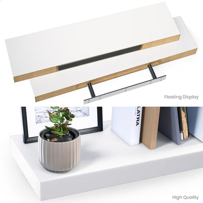 Ballucci Floating Shelves, 36" Wood Wall Shelf Set of 2, with Invisible Brackets for Bathroom, Living Room, Bedroom, Kitchen, Nursery, 6" Deep, White - color: White, size: 35.4 inches