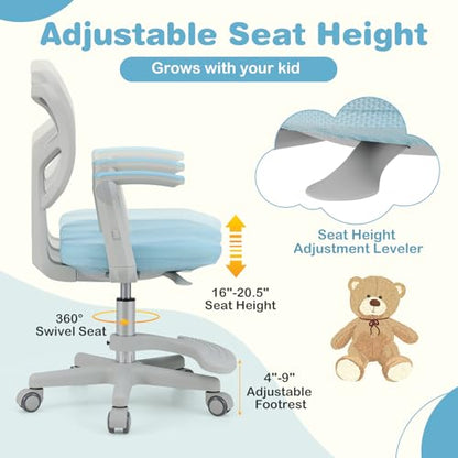 HONEY JOY Kids Desk Chair, Children Study Chair with Adjustable Height/Armrest/Footrest, Swivel Rolling Mesh Task Student Chair, Kids Computer Chair for Teens Girls Boys, Home, School, Office (Blue) - color: Blue