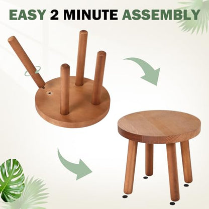 Pinkunn 3 Pcs Wood Plant Stand Indoor Plant Stand for 3-12 Inch Pots Mid-century Modern Plants Stool Plants Pot Holder Home Decor for Balcony Living Room Office Courtyard Detachable(Round Style) - style: Round Style