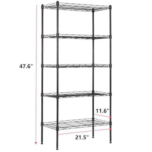 BLKMTY 5 Tier Wire Shelving, Narrow Storage Metal Shelf, Standing Shelf Units, Adjustable Garage Shelving, 750 lbs Capacity, Commercial Shelves, 11.6" D x 21.5" W x 47.6" H, Black - color: Black, size: 5 Tire: 11.6" D x 21.5" W x 47.6" H