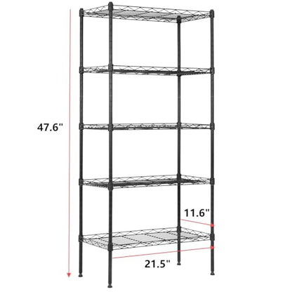 BLKMTY 5 Tier Wire Shelving, Narrow Storage Metal Shelf, Standing Shelf Units, Adjustable Garage Shelving, 750 lbs Capacity, Commercial Shelves, 11.6" D x 21.5" W x 47.6" H, Black - color: Black, size: 5 Tire: 11.6" D x 21.5" W x 47.6" H