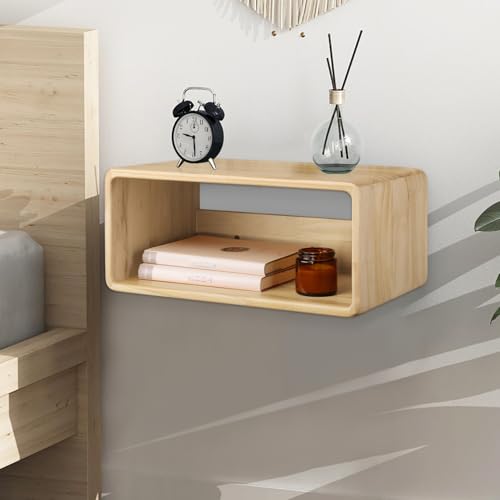 Floating Nightstand, Wall Mounted Bedside Table Wood Bedside Shelf Floating Shelves for Bedroom Bathroom Kitchen Office 18”x 10”x 7.5” Natural - color: Crude Wood