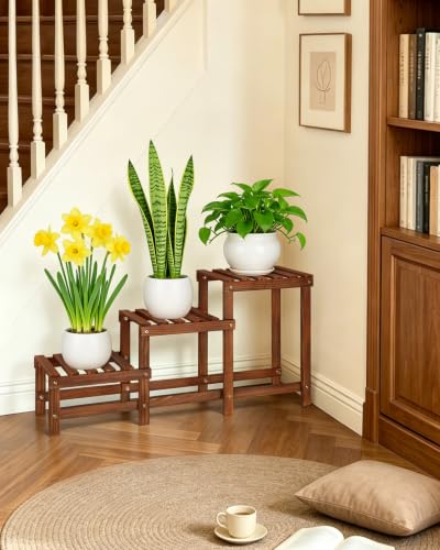 Corner Ladder Plant Stand Indoor, Plant Display Rack for 3 Plants | 3 Tier High Low Flower Stand, Rectangular step Plant Shelf for Indoor Plants, Long Plant Stand for Patio Balcony Living Room
