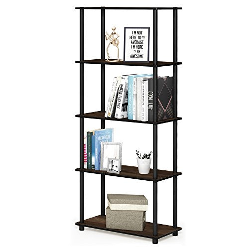 Furinno TURN-N-TUBE Storage Shelves, 5-Tier Book Shelf, Corner Shelf, Toolless Open Shelves, for Organization and Storage, Living Room, Garage, Home Office, Columbia Walnut - color: Columbia Walnut/Black, size: 5-Tier Round Tube