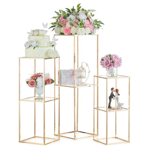 NUPTIO Gold Flower Stand Centerpieces, 23.6"/31.5"/39.4", 2-Layer, Set of 3 | Flower Display Stand with Acrylic Panel, Cake Pedestal Table, for Birthday, Parties, Wedding, Backdrop Decoration - color: Gold, size: 23.6" + 31.5" + 39.4" - 3 Pcs