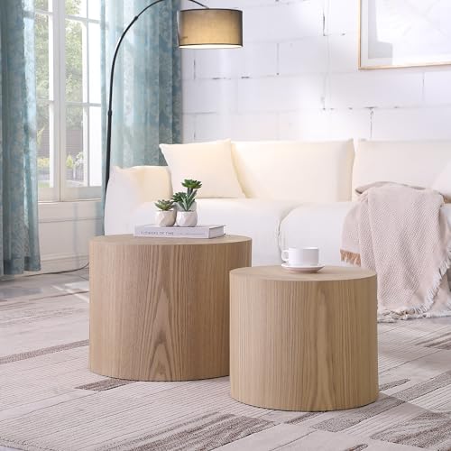 Round Coffee Table Set of 2, Nesting Coffee Table and End Table Set Wood Small Circle Drum Side Table for Living Room Office, No Assembly,Wooden - color: Wooden